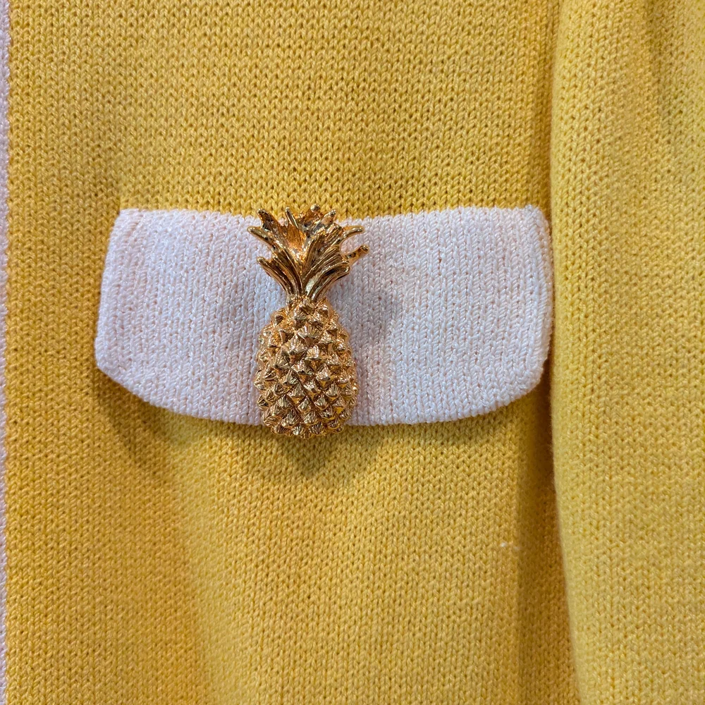 St. John Sportswear By Marie Gray Yellow and Cream Skirt Set- Pinepple Accent - Picture 4 of 12